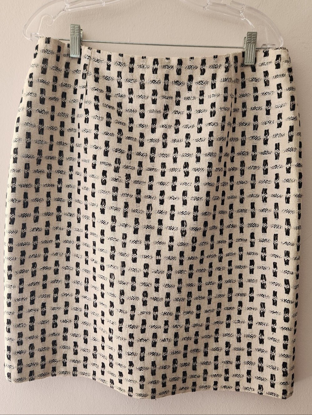 Oscar de La Renta Cream and Black Knit Patterned Women's 14 Knee Skirt Waist 33